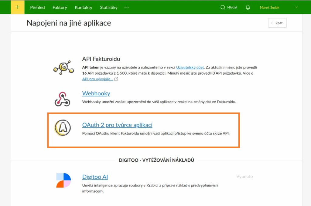 Napojeni Anabix CRM a Fakturoid Krok 2