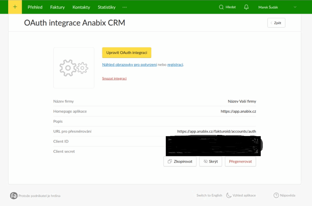 Napojeni Anabix CRM a Fakturoid Krok 4