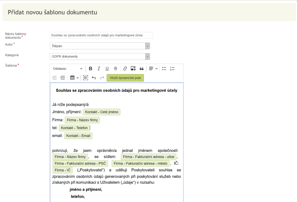 Nová šablona dokumentu v&nbsp;Anabix CRM